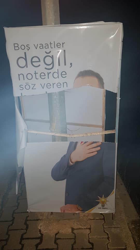 AFİŞ YIRTANLAR BELEDİYE ÇALIŞANI ÇIKTI, ARSLAN ŞİKAYETÇİ OLMADI