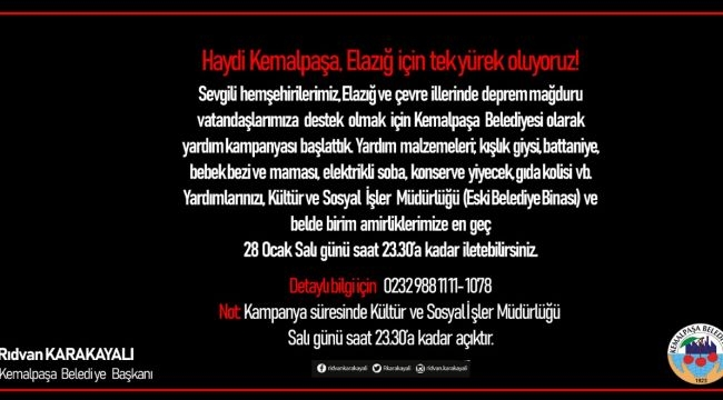 Başkan Karakayalı’dan Kemalpaşa’nın tüm kesimlerine ‘Elazığ’ için birlik çağrısı