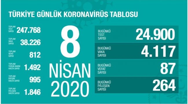 Türkiye'de Koronavirüs nedeniyle hayatını kaybedenlerin Sayısı 87 Oldu