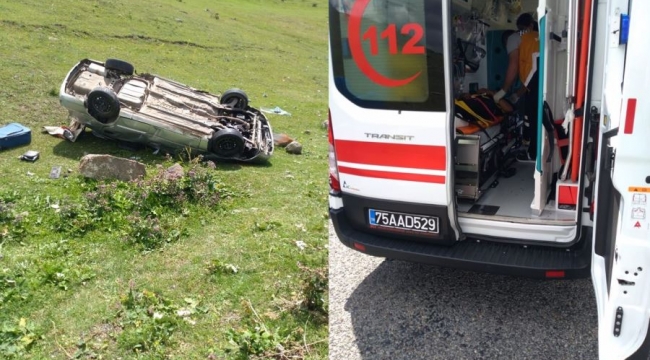 Ardahan'ın Çıldır yolunda araba takla attı 1 ağır 4 yaralı