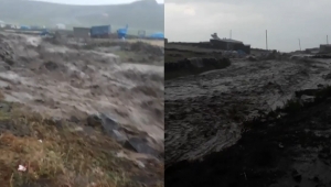 Karantinadaki köyde dere yatağı taştı