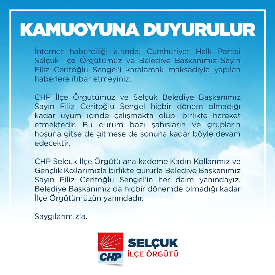 KAMUOYUNU YANILTMAK İSTEYENLERE CHP İLÇE BAŞKANLIĞINDAN NET AÇIKLAMA