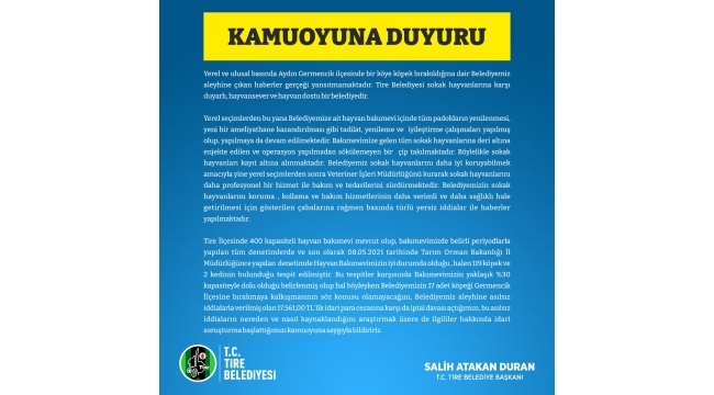 Tire Belediyesi'nden Açıklama