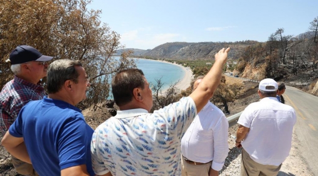 BATUR, KIYI EGELİ BELEDİYE BAŞKANLARIYLA YANGIN BÖLGESİNDE