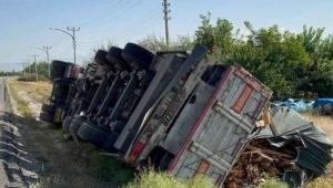 Odun yüklü tır devrildi, 1 kişi yaralandı