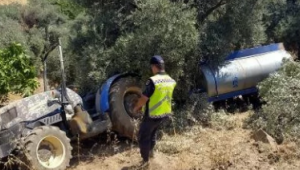 Traktör şarampole yuvarlandı; sürücüsü yaralı, eşi öldü