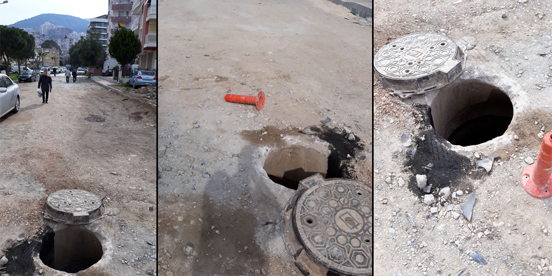 Narlıdere'de Sokak Ortasındaki Açık Çukur Tehlike Saçıyor